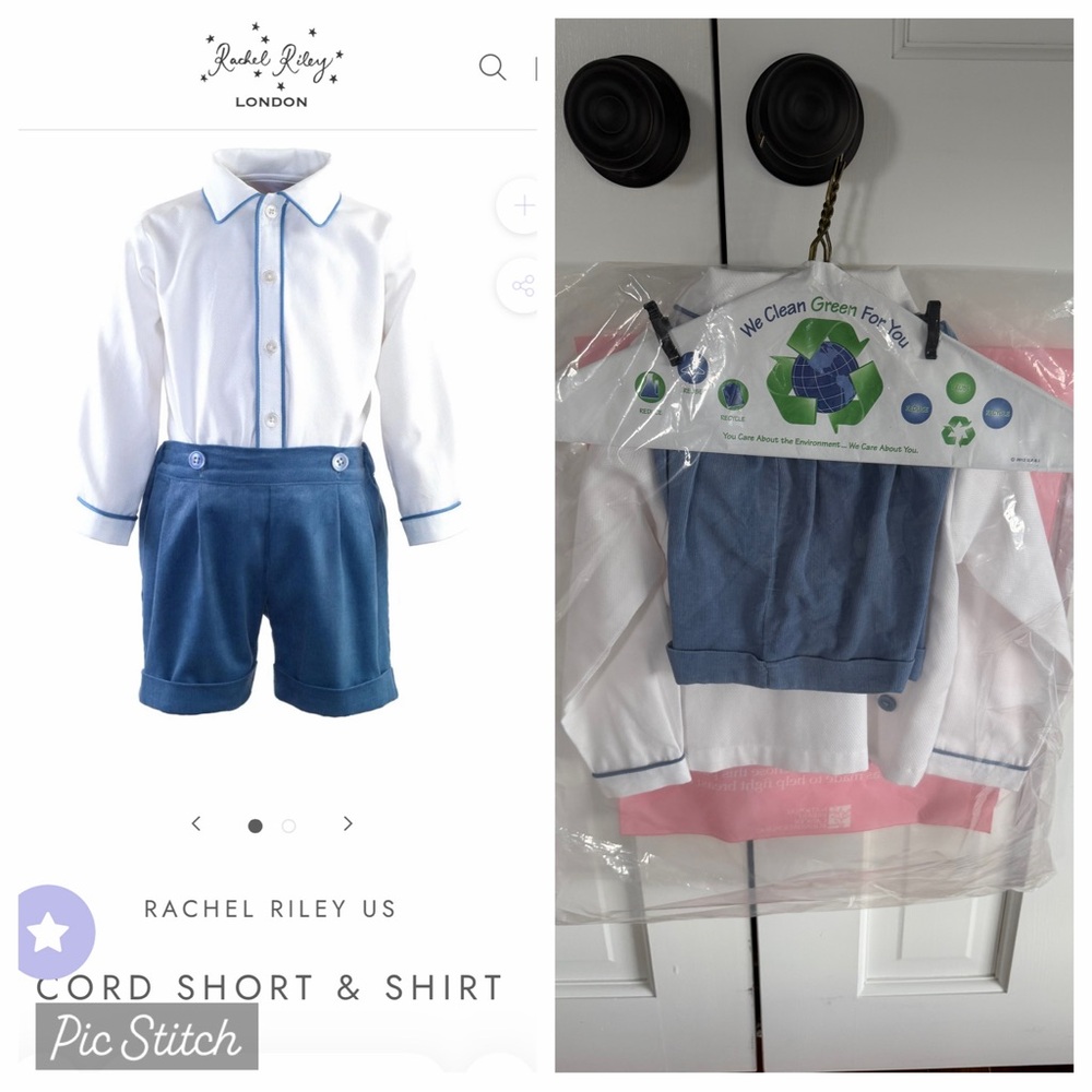 Rachel Riley cord short & shirt set - powder blue ring bearer outfit